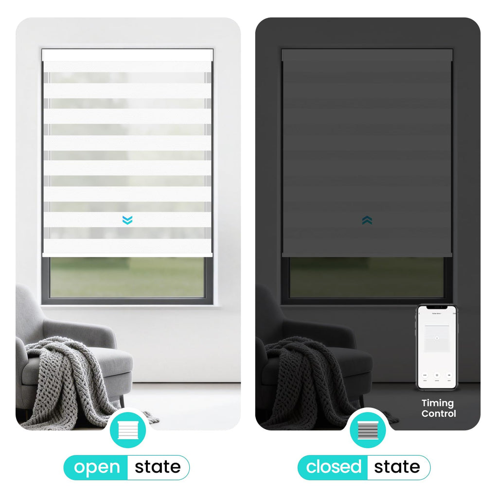 Motorized Blinds with Remote Control 95% Blackout Electric Zebra Blinds for Windows Compatible with Alexa Google