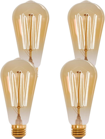 Dimmable ST64 Incandescent Edison Light Bulbs, Vintage Amber 40W E26 4-Pack