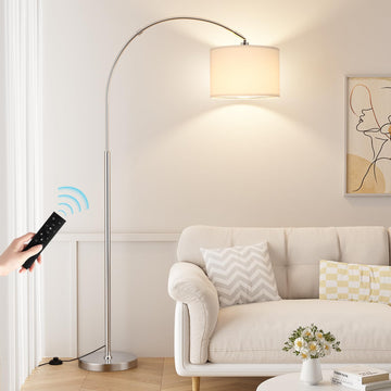 Dimmable Arc Floor Lamp with Remote, Color Temp Adjustable, Silver