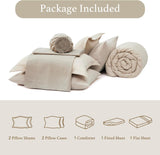 Monbix Queen Comforter Set - 7 Pieces Beige Bed in a Bag Queen Bedding Sets with Comforters
