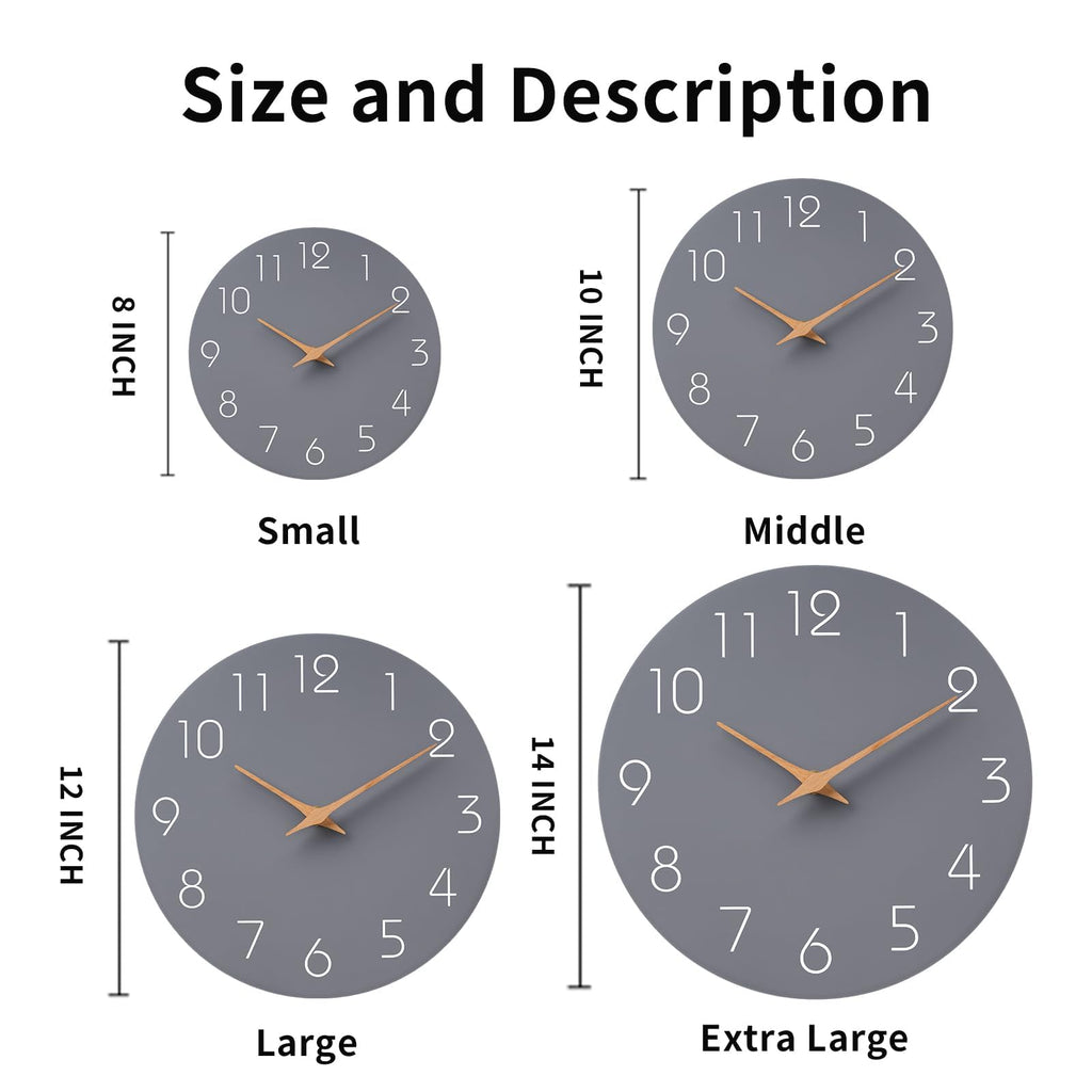 Wall Clock 14" Battery Operated Silent Non-Ticking Simple Modern