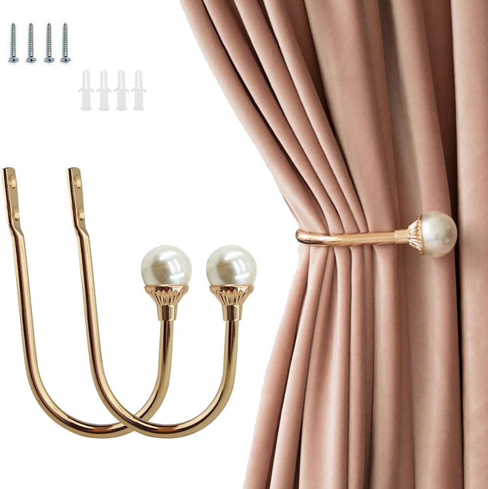 2 Pack Curtain Holdbacks Wall Mounted Curtain Tiebacks Hooks Plastic Pearl U Shape Curtain Tiebacks with Screws