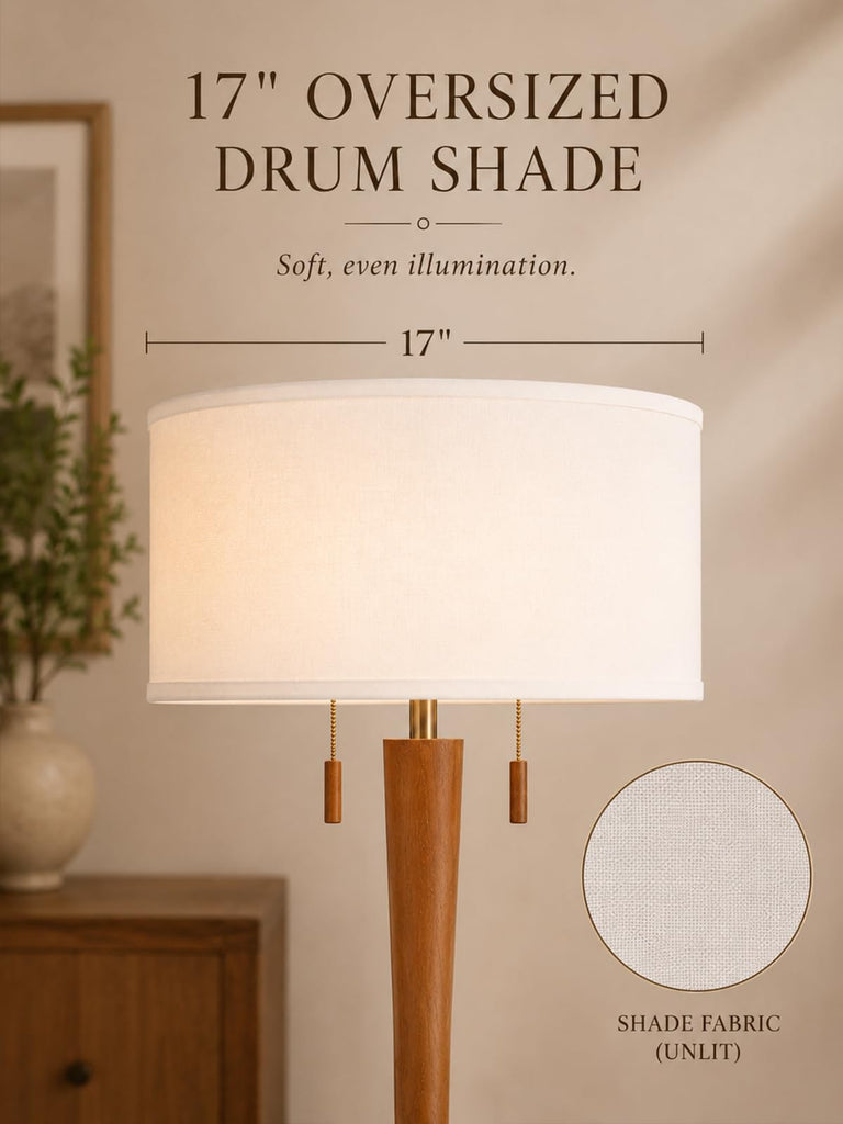Solid Wood Floor Lamp, Pull Chains Standing Lamp