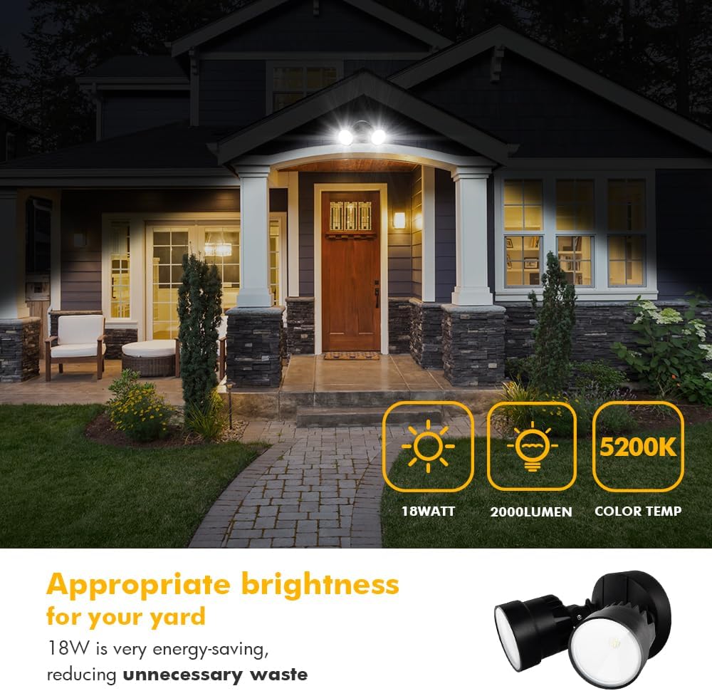 P6221B-D2D 2000 Lumen 18 Watt 28 LED Dual-Head Flood Light Outdoor Dusk to Dawn Waterproof Exterior Security Wall