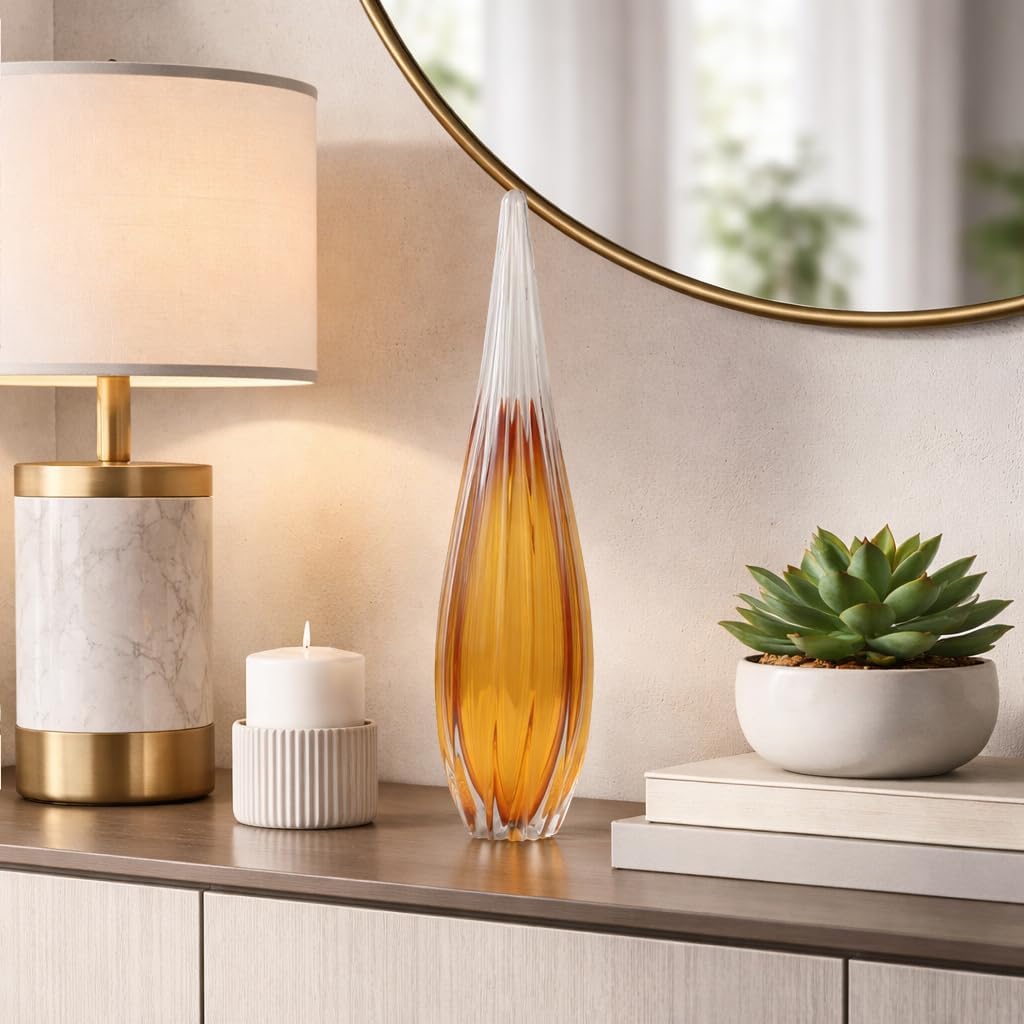 Glass Teardrop Sculpture Decor and Bathroom - Figurine Ornaments Desk, Entryway, and Living Room - Decorative Accent