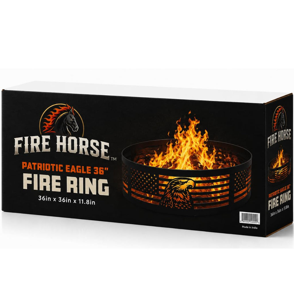 Fire Horse 36 Inch Fire Pit Ring - Wood Burning Fire Ring (Patriotic Eagle)