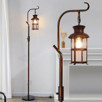 Vintage Dimmable Floor Lamp, Classical Lanterns Standing Lamp, Rustic Farmhouse Floor Lamp with Red Copper Finish
