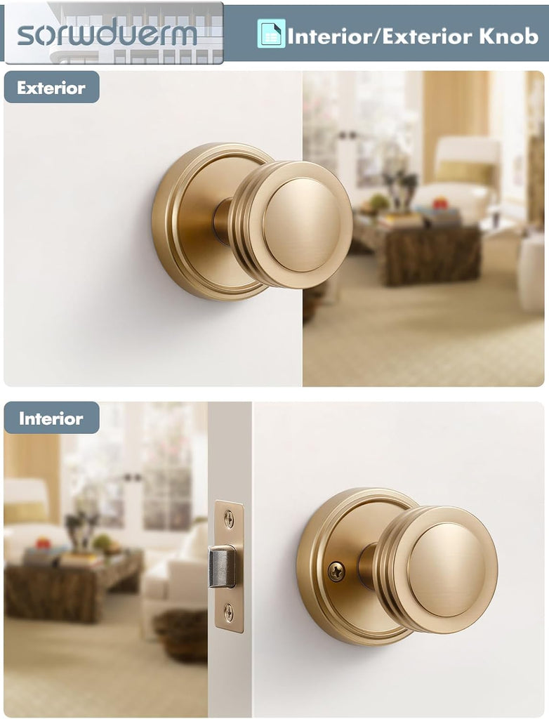 1 Pack Champagne Bronze Door Knob Passage Door Knobs Interior Door Handle for Hall and Closet,Zinc Alloy