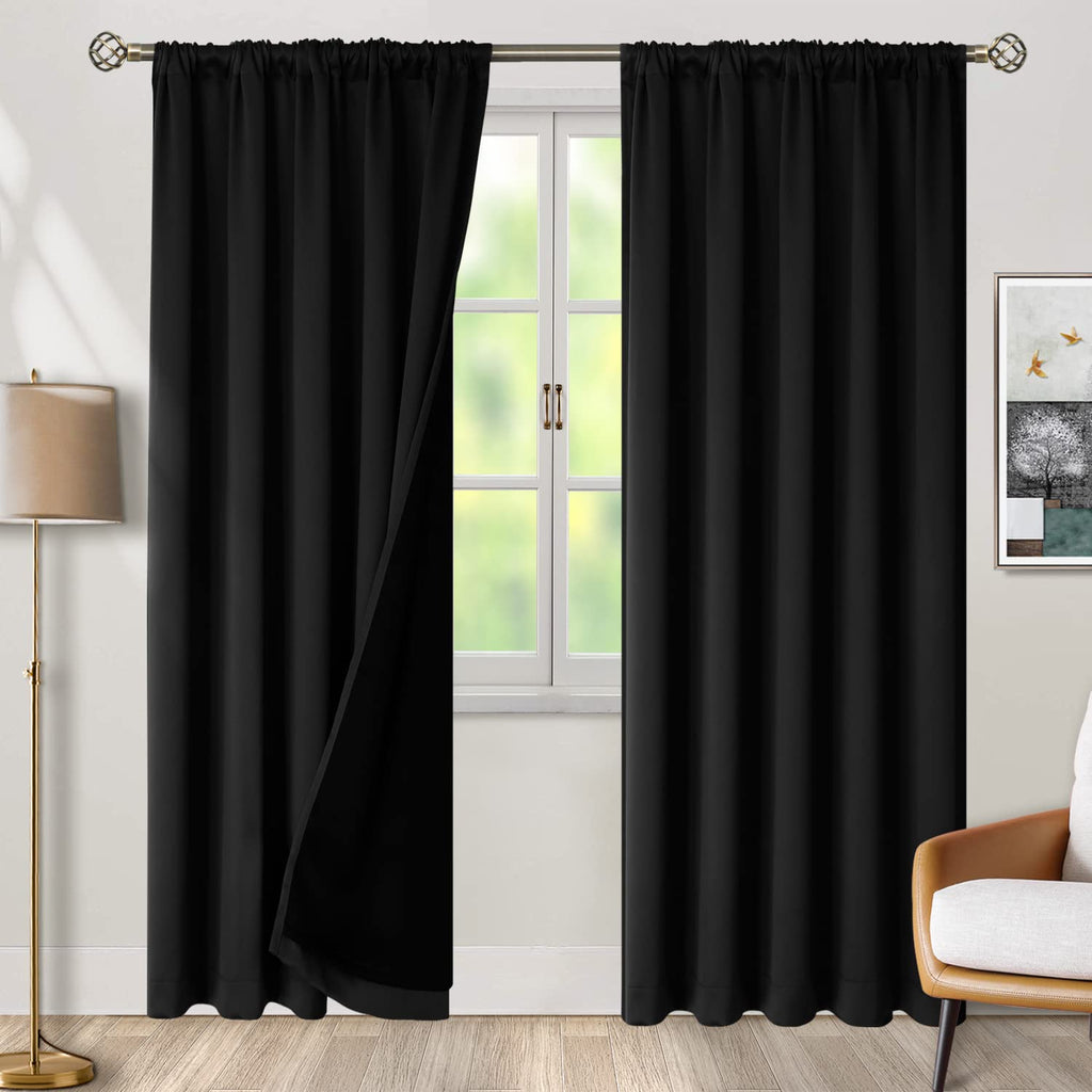 Thermal Insulated 100% Blackout Curtains 90 Inches Long with Liner