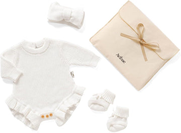 Cotton Newborn Set with Knit Sweater, Hair Band, Booties, Baby Girls