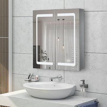 Stainless Steel LED Medicine Cabinet,Bathroom Mirror Cabinet with Light,3 Color,Dimmable,Equipped with Defogger,USB