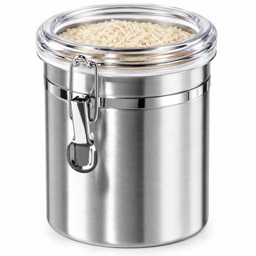 Stainless Steel Kitchen Canister 52 fl oz - Airtight Clamp Lid, Clear See-Thru Top - Ideal Storage, Food Storage