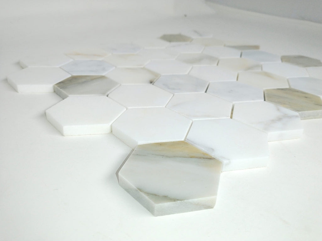 Calacatta Gold Marble 2 inch Hexagon Mosaic Tile for Wall and Floor Kitchen Backsplash Bathroom Flooring Shower