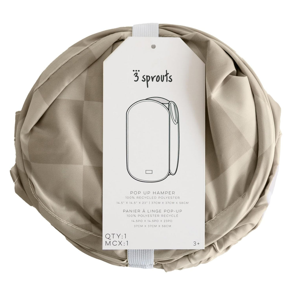 Pop Up Hamper, Collapsible Laundry Basket, Checkerboard Beige