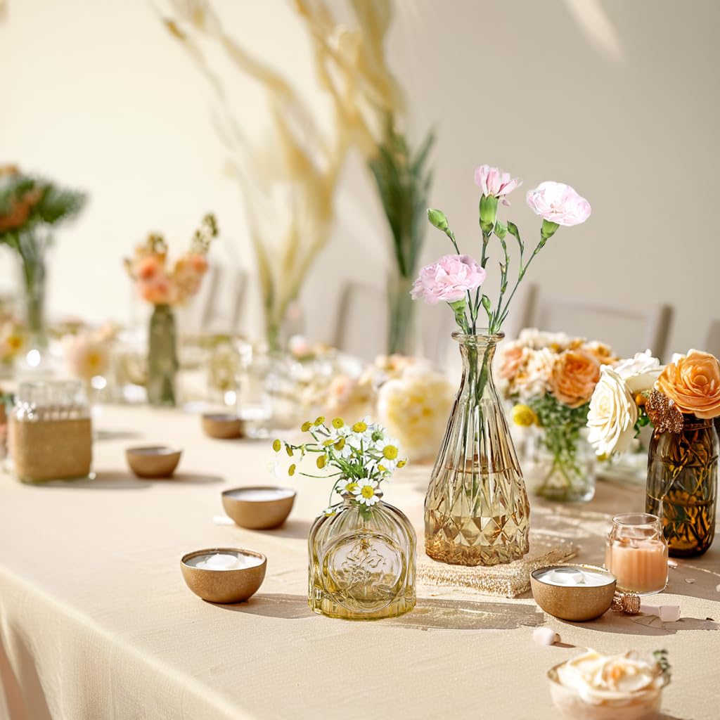 Amber Gold Glass Bud Vases Set of 12, Small Vases for Flowers