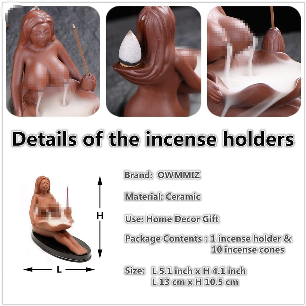 Red Ceramic Maid Backflow Incense Burner, Waterfall Incense Holders Home Decor Ornament - Set of 11