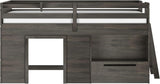 Loft Bed Twin, Solid Wood Low Loft Bed with Storage Drawer and Ladder, Modern Farmhouse Loft Bed for Kids, Driftwood