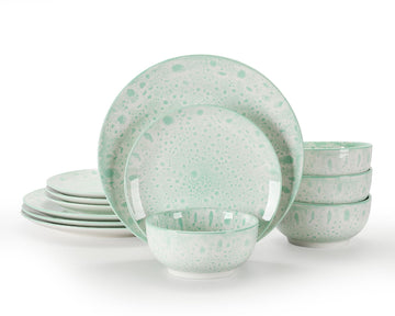 12 Pcs Speckled Glaze Ceramic Dinnerware Set for 4, Mint Green