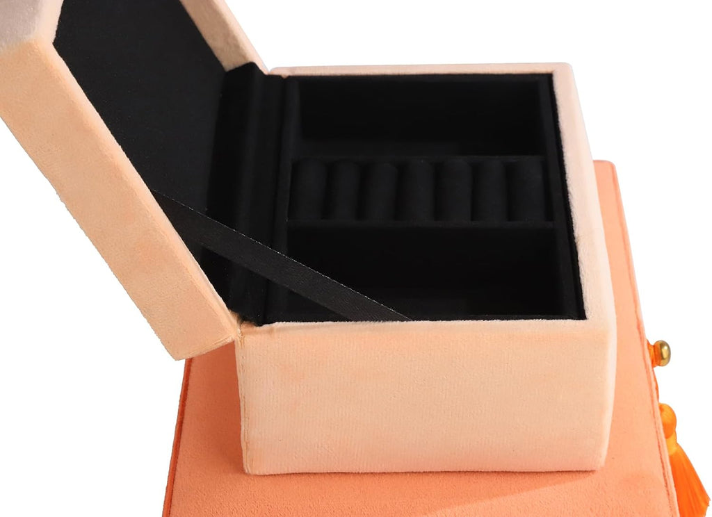 Velvet Jewelry Boxes Decorative Boxes, Storage Accessory Organizer Boxes with Elegant Handle Decor, Classic Velvet - Set of 2
