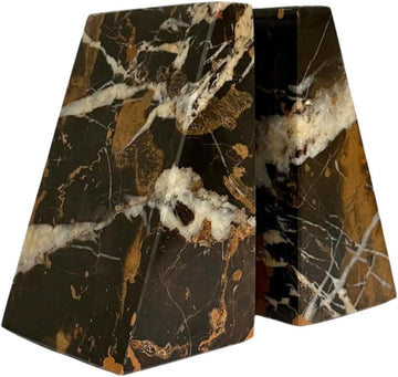 Premium Polished Natural Marble bookends for use as Bookshelf Decor, Home, Office or Kitchen Shelves. Heavy