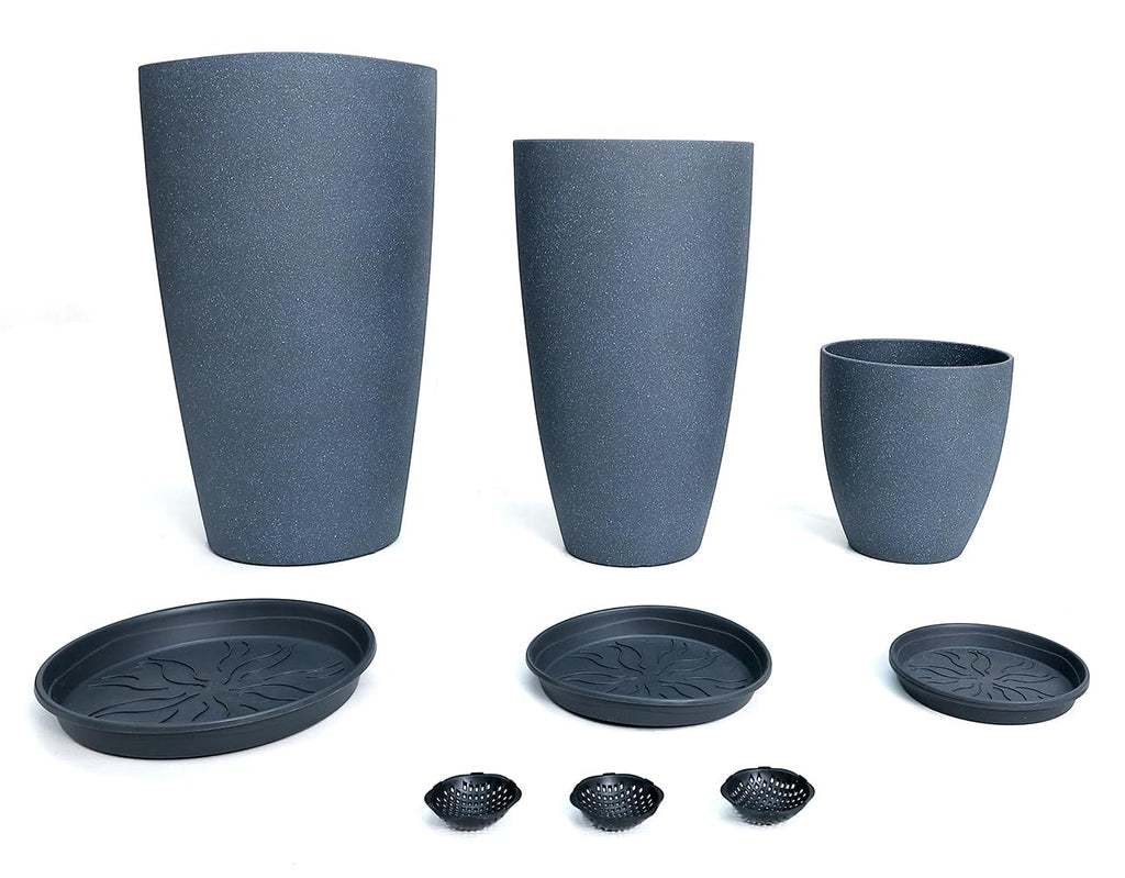 24/21/11 Inch Tall Planter Pots Garden Plastic Planters - Set of 3 for Indoor & Outdoor Use - Decorative Lightweight