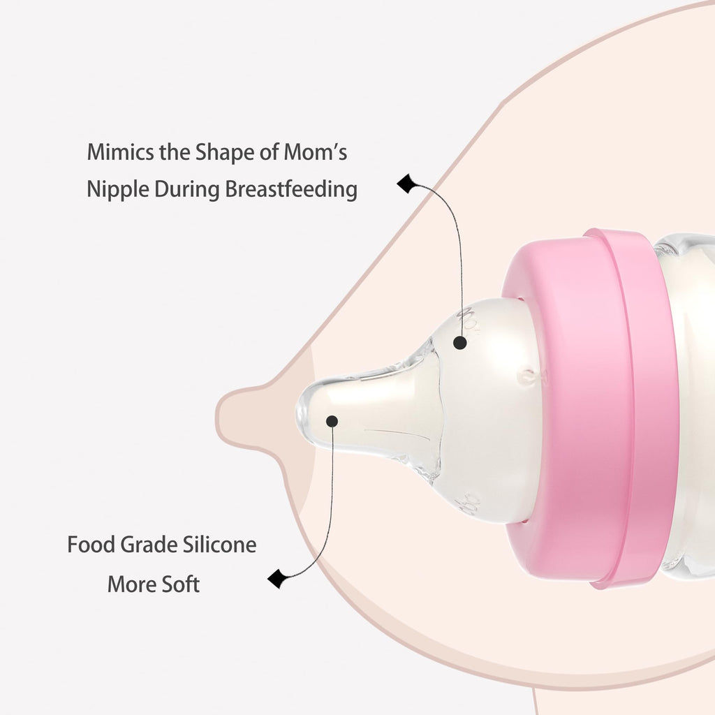 Glass Baby Bottles with Slow Flow Nipple, Newborn Anti-Colic Feeding Bottles for 0+ Months, Wide Neck, Borosilicate