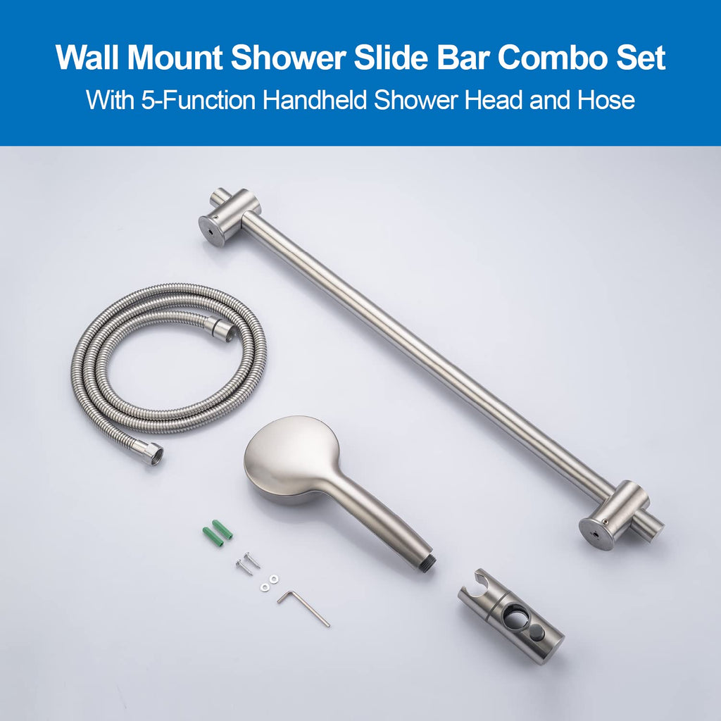 Shower Slide Bar with Handheld Shower Head Combo 5-Function Hand Shower Wall Mount Slide Bar Kit with Adjustable