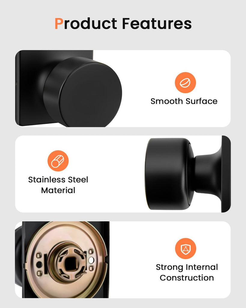 2 Pieces Black Dummy Door Knobs, Inactive Half Dummy Door Knob No-Turning Dummy Closet Door Knobs