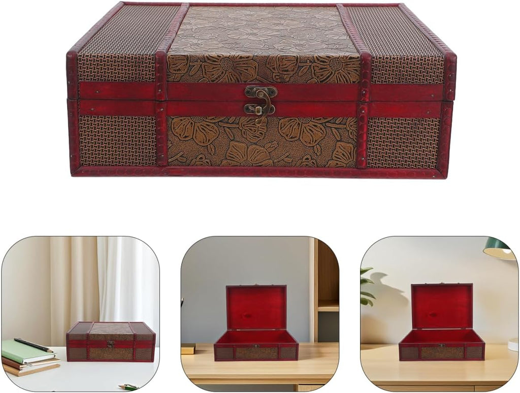 Memory Box Wooden Desktop Storage Boxes Wood Treasure Box for Books Jewelry Document Box without Lock (Lotus) Storage