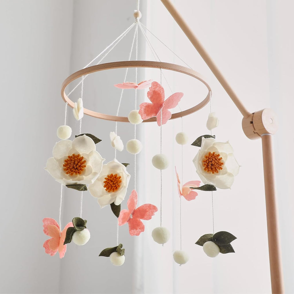 Baby Crib Mobile for Boys and Girls, Floral Mobile for Crib, Butterfly and Flower Nursery Decor, Crib Hanging Toy