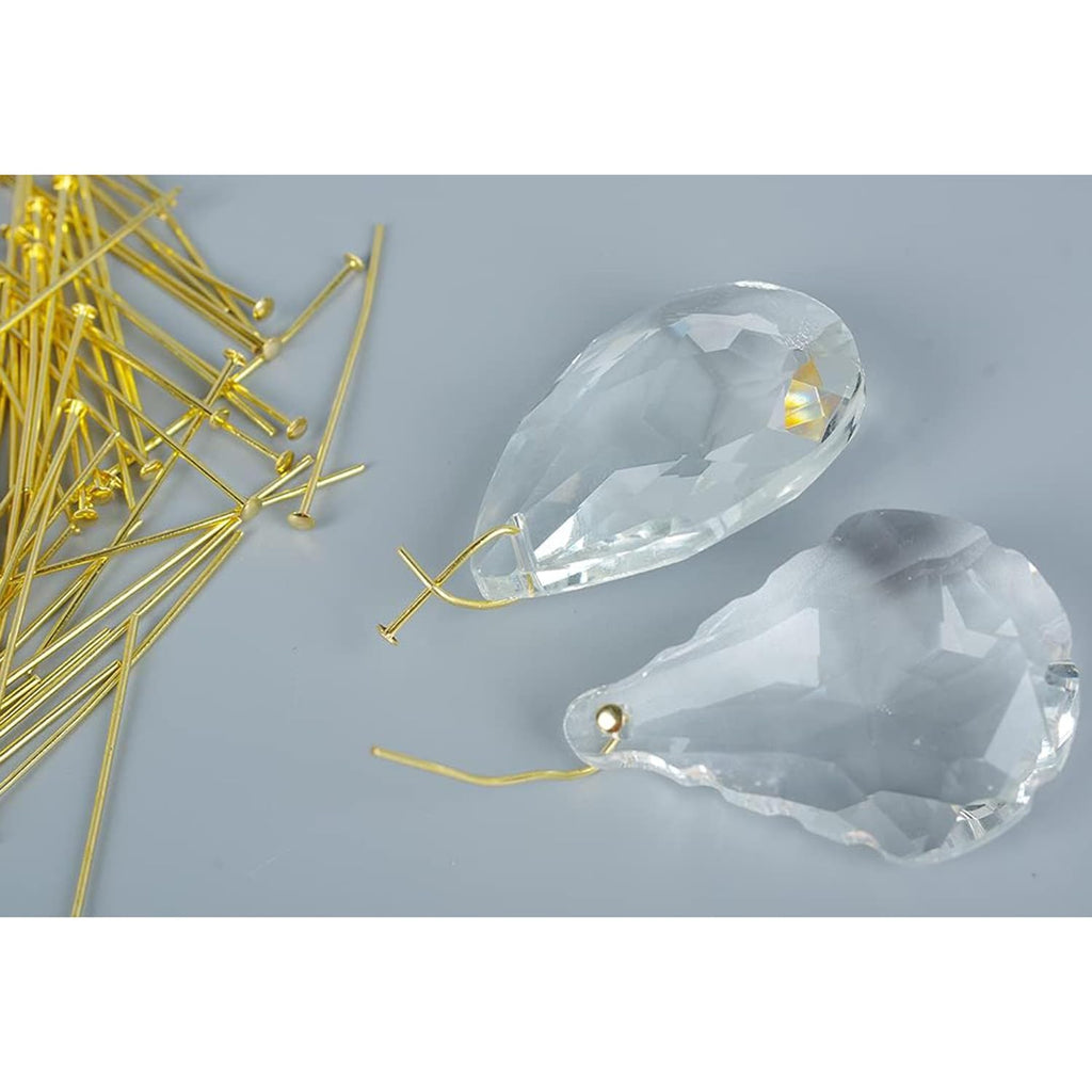 300pcs Chandelier Connector Clip Pins, 3 x 30mm L Chandelier Replacement Prism Copper Pins for Fastening Suncatcher