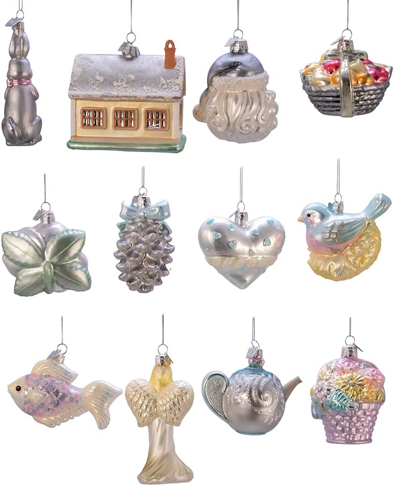 3 to 4.375-Inch Glass Bridal Ornament Set, 12 Piece Set