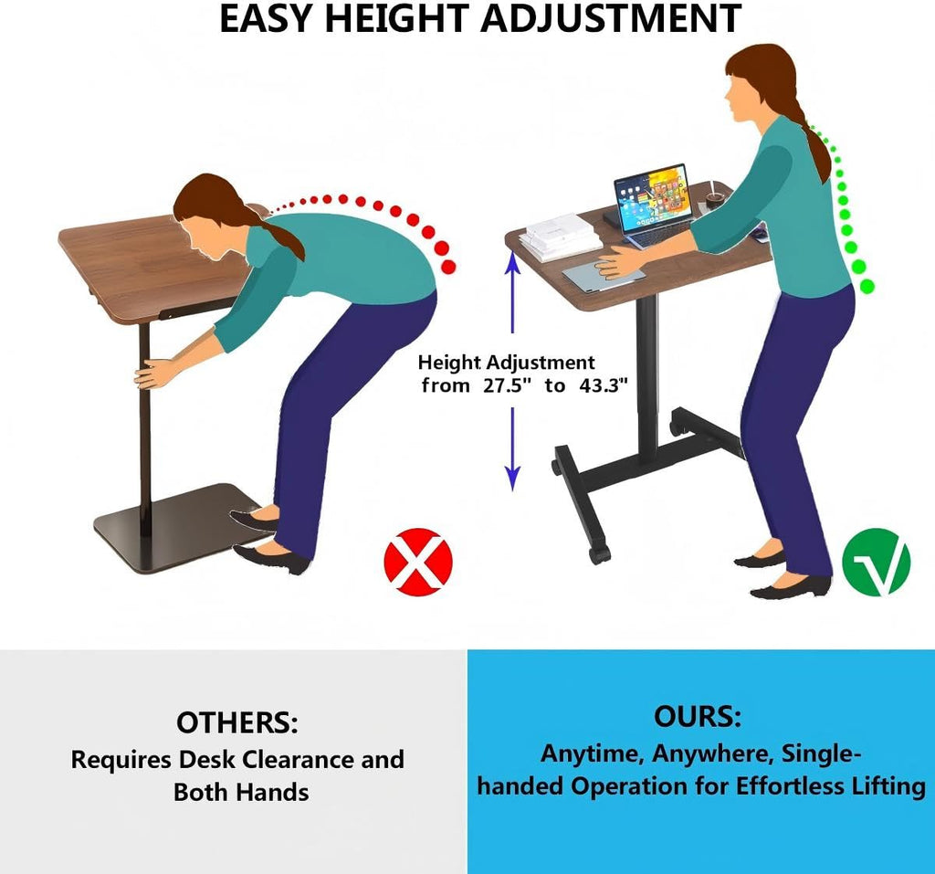 28-Inch Mobile Standing Desk, Adjustable Computer Desk, Portable Standing Desk with Lockable Wheels, Rolling Table