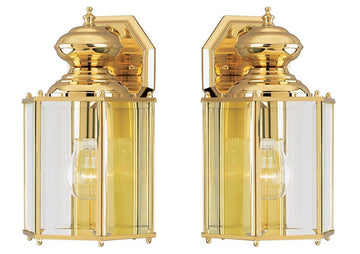 Lighting One-Light Exterior Wall Lantern, Polished Brass Finish on Solid Brass and Steel with Clear Beveled Glass
