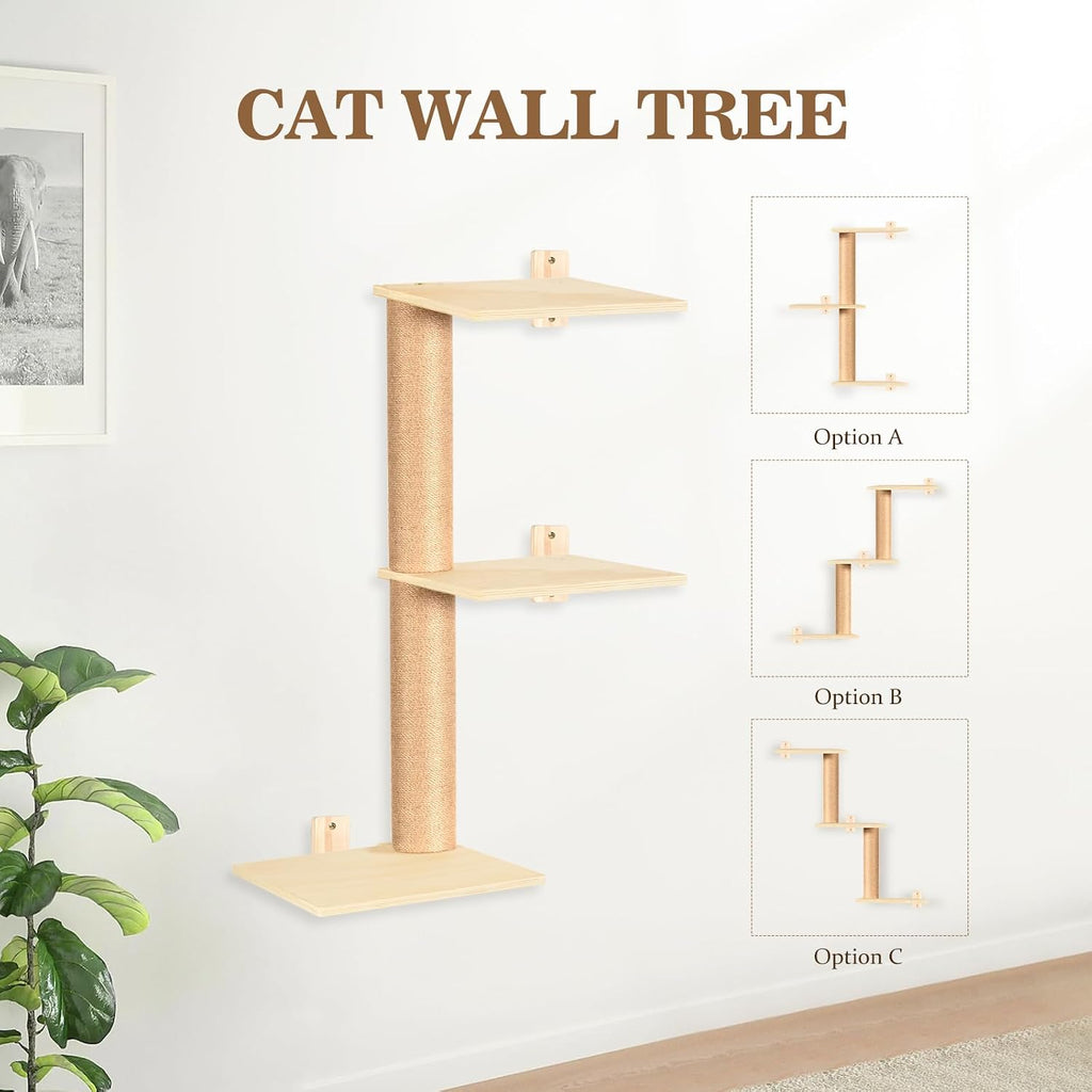 Cat Wall Shelves and Perches, Wall Mounted Cat Furniture with Hammock, Bridge, Tree, Steps and Scratching Posts