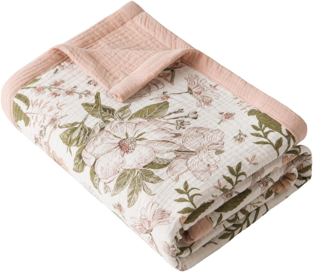 Jump 2 Layers Muslin Cotton Baby Blankets - Vintage Floral Toddler Quilt Crib Blanket - Gender Neutral Crib Blanket