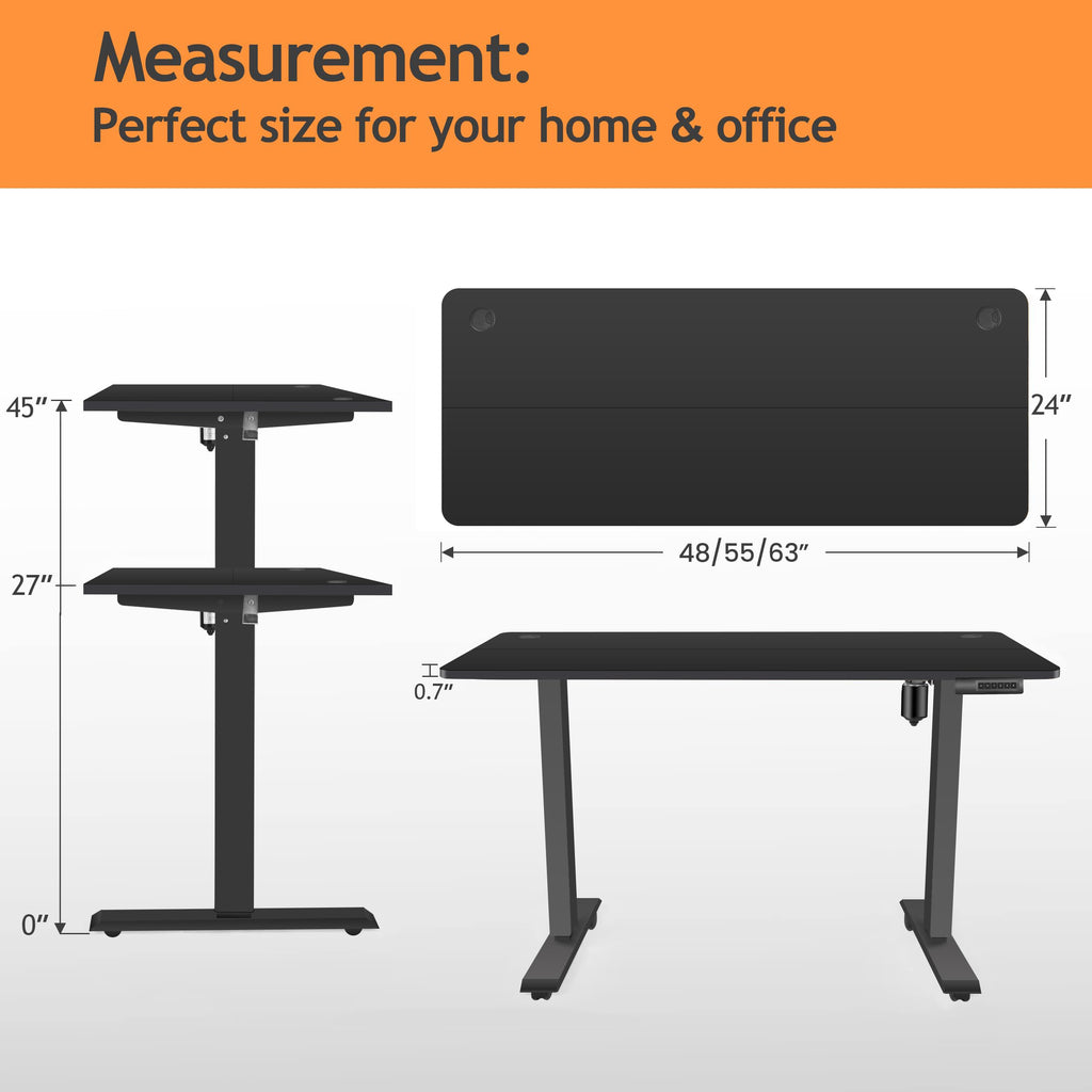 48'' X 24'' Standing Desk Adjustable Height, Ergonomic Home Office Computer Workstations with Wheels, Double Hooks, 4