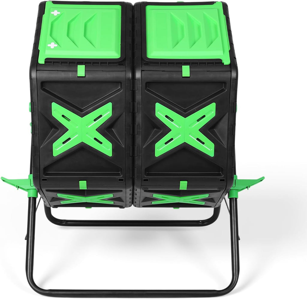 140L Dual Chamber Efficient Outdoor Compost Bin with Sliding Door 360 | Large Durable Plastic Dual Chamber Composter