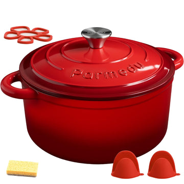 5.5QT Enameled Cast Iron Dutch Oven for Sourdough Bread Baking, Easy Cleaning, Versatile for Stewing, Roasting