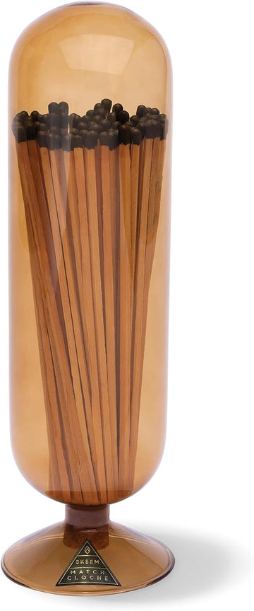 Fireplace Glass Match Cloche - Amber - Includes 120 Long Black-Tipped Matches