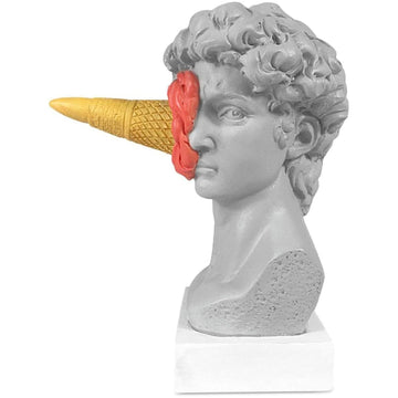 6.3 Inch Ice Cream David Head Resin Sculpture Statue, Bookshelf, Coffee Table Decorative Statues (red)