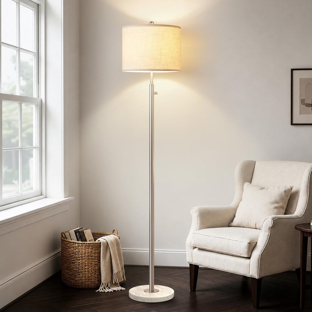 Dimmable Floor Lamp, 11W LED Bulb Included, Modern Standing Lamp with Marble Base, Tall Pole Light