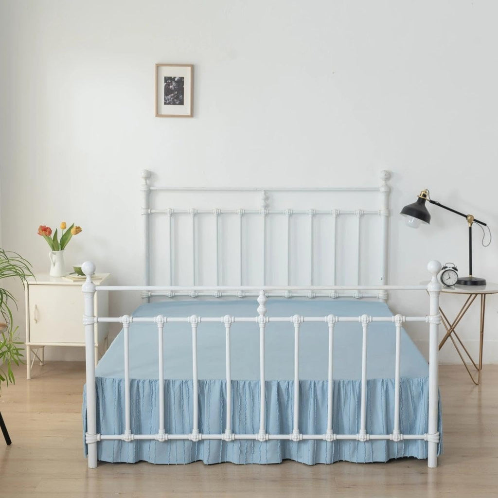 Bed Skirt Queen Size - Ruffled Bed Skirt - with Split Corners - Sky Blue