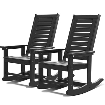 Oversized Outdoor Rocking Chairs Set of 2, HDPE Rocker, Black