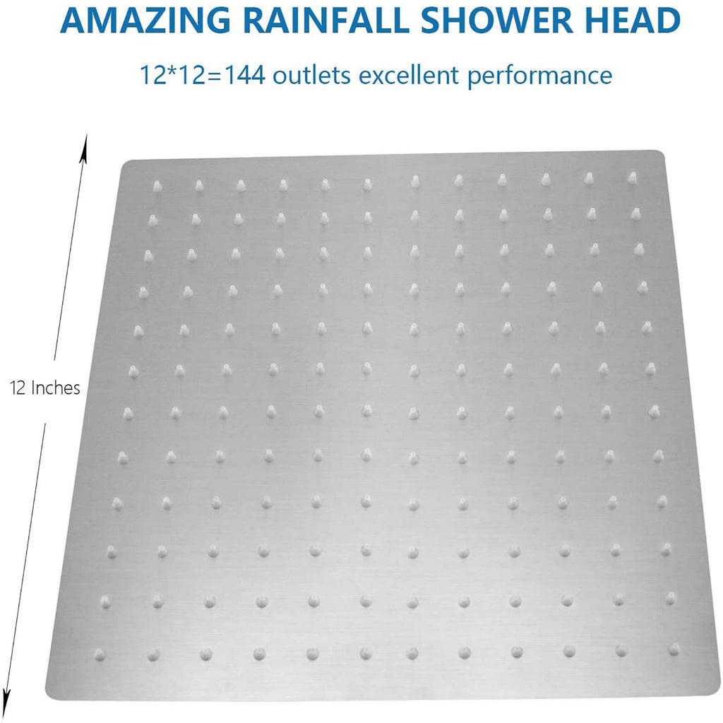 High Pressure Large Stainless Steel Square Rain ShowerHead With Shower Arm Waterfall Full Body Coverage Easy to Clean