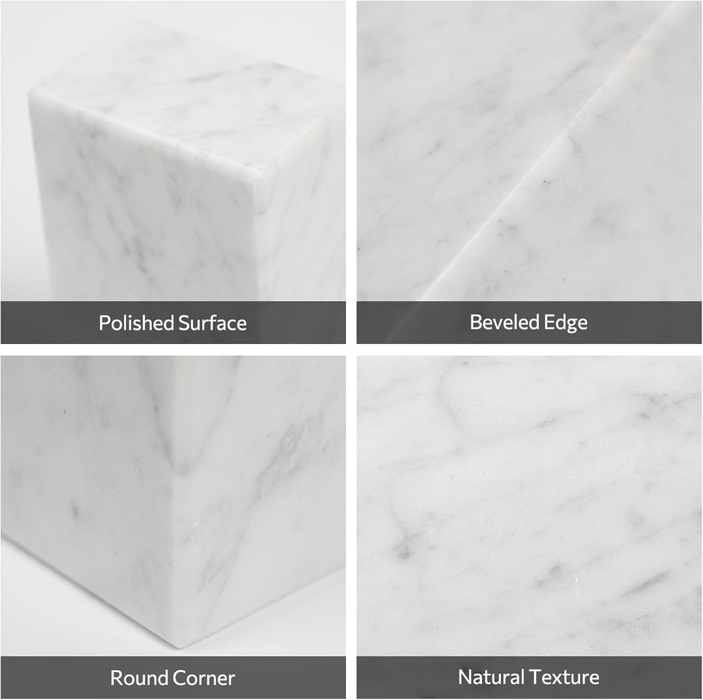 Luxury Marble Bookends for Shelves, 11LB Heavy Duty Marble Book Ends for Heavy Books, Stone Bookends Decorative