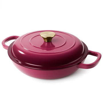 Vintage Style 3 Quart Enameled Cast Iron Braiser, Non Stick Enameled Cast Iron Skillet with Lid, Dutch Oven Skillet