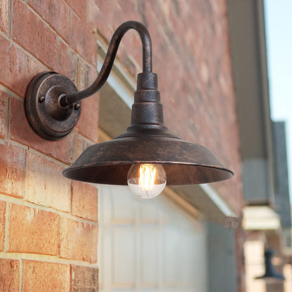 2-Pack Outdoor Barn Lights, 10" Bronze Gooseneck Wall Sconces