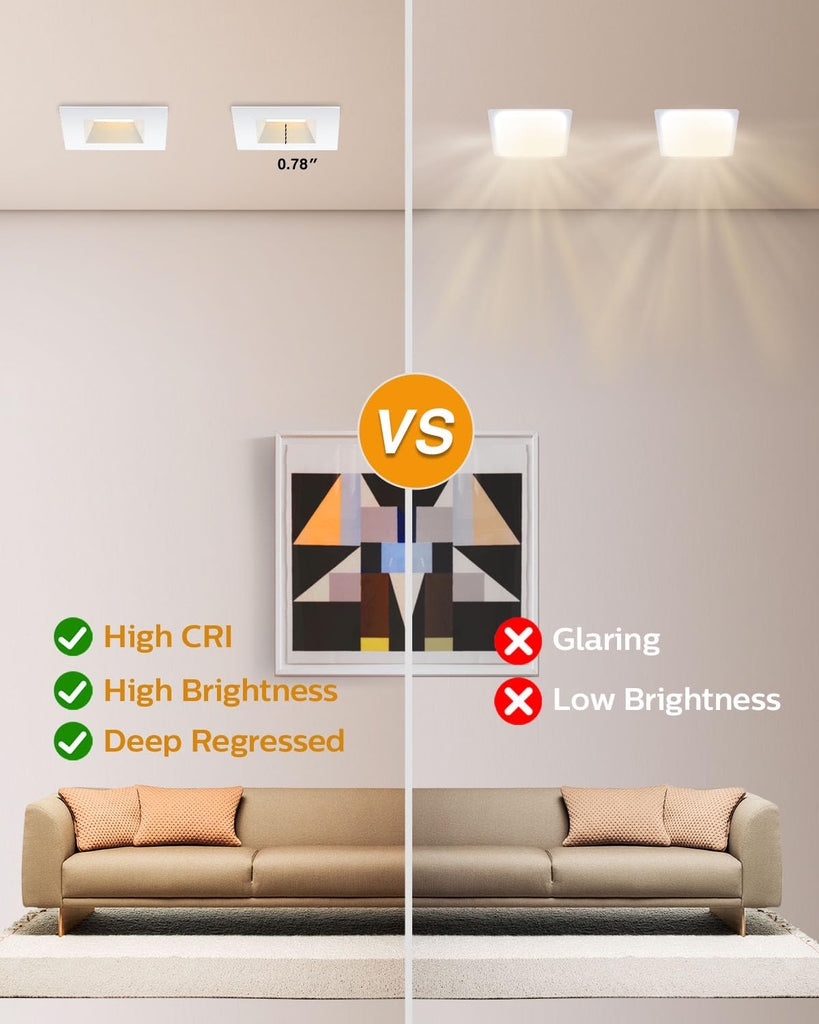 6 Pack 4 Inch Anti-Glare LED Downlight,Dimmable Ceiling Light, Square