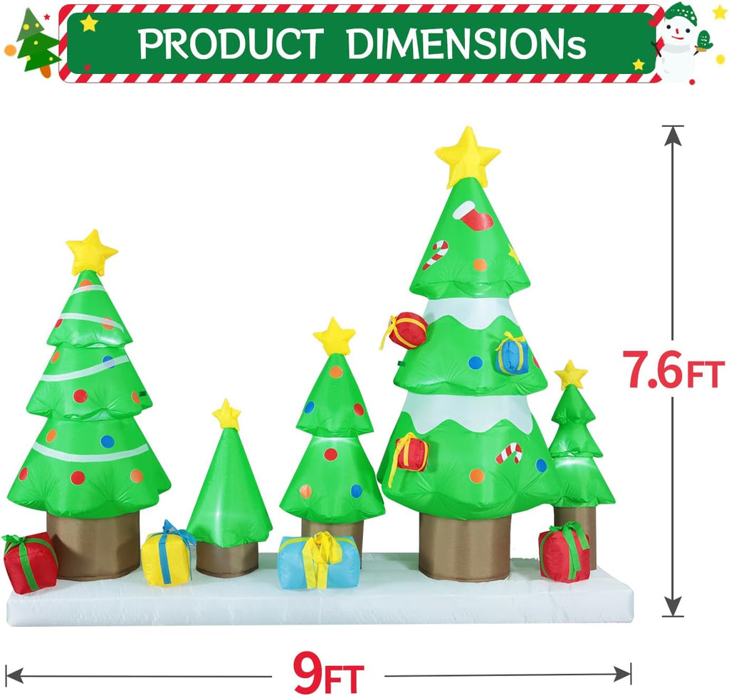 9 FT Long Huge Christmas Inflatable Tree Set Outdoor Decoration with Gift Boxes, LED Lights Holiday Blow Up Yard